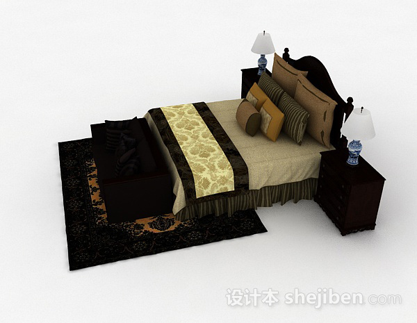 设计本美式古典双人床3d模型下载