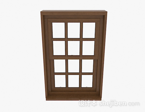 现代风格现代风格棕色木质上下式推拉窗3d模型下载