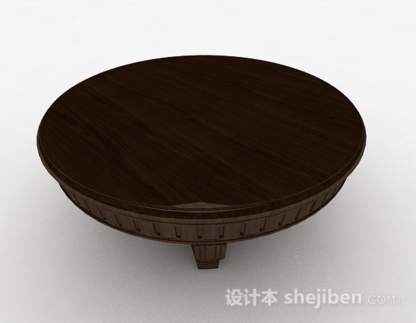 现代风格棕色木质圆形茶几3d模型下载