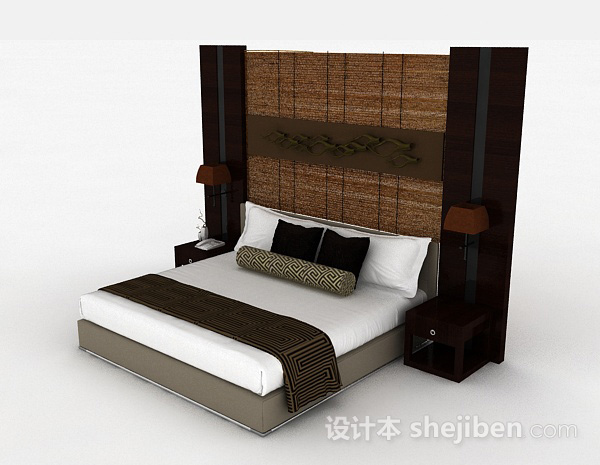 免费现代家居双人床3d模型下载