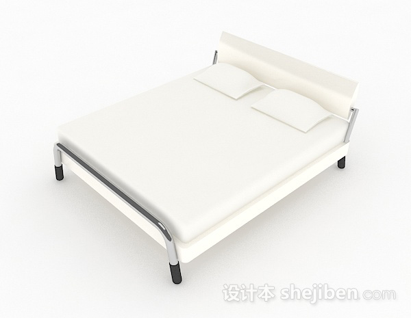免费白色简约双人床3d模型下载