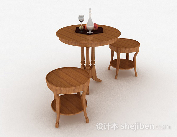 圆形小餐桌组合3d模型下载