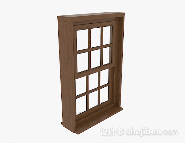 现代风格棕色木质上下式推拉窗3d模型下载