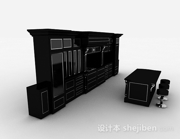 设计本最新欧式风格黑色上下层一体橱柜3d模型下载