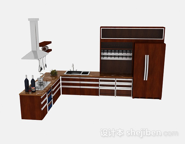 免费现代风格木质整体橱柜3d模型下载