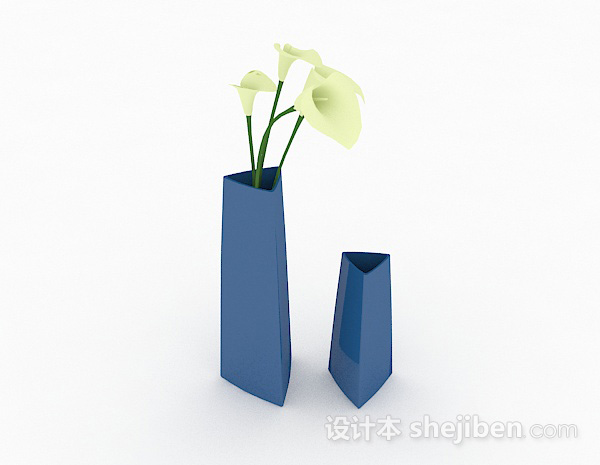 设计本简约蓝色组合花瓶摆件3d模型下载