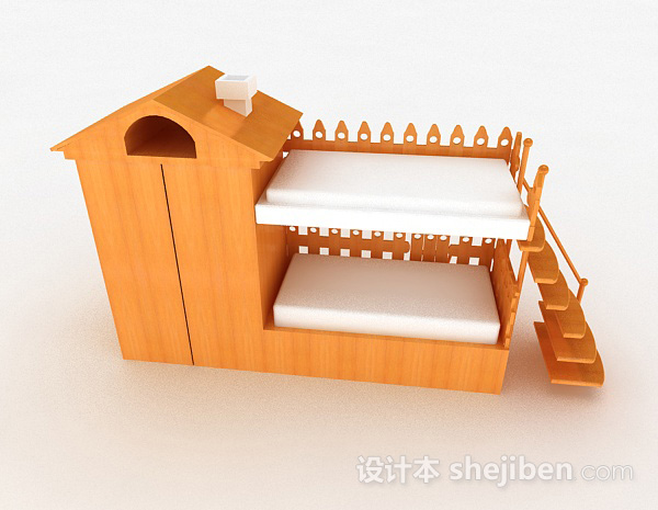 免费黄色木质儿童床上下床3d模型下载