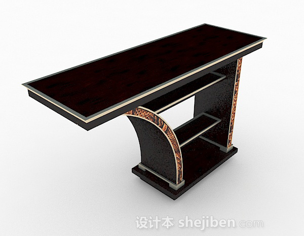 深棕色木质餐桌3d模型下载