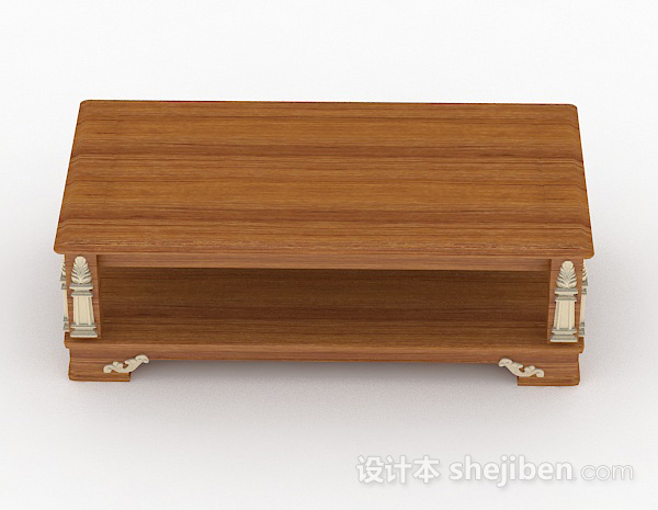 现代风格棕色木质长方形茶几3d模型下载