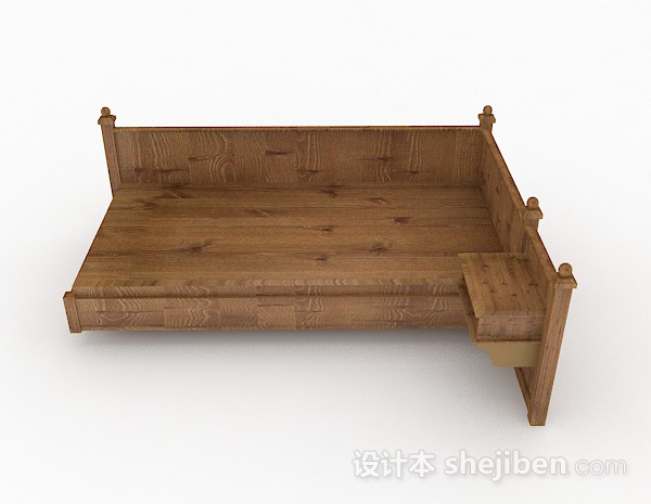 免费棕色简约木质单人床3d模型下载