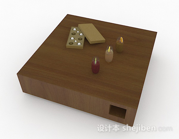 设计本棕色木在小茶几3d模型下载