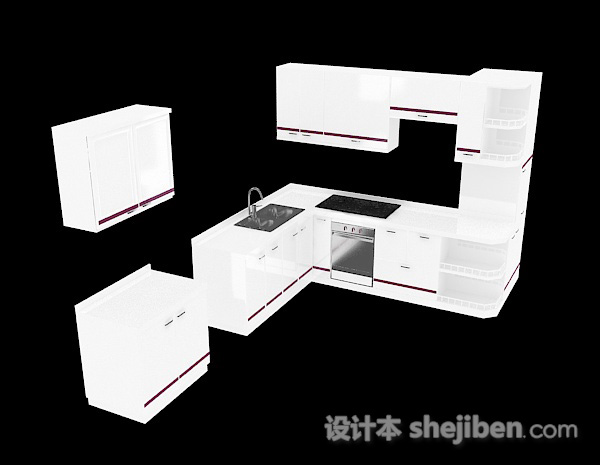 现代风格白色上下式组合整体橱柜3d模型下载