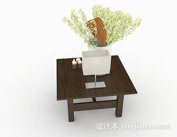 设计本棕色木质小茶几3d模型下载