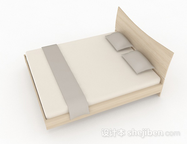 设计本浅棕色双人床3d模型下载