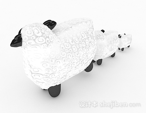 设计本白色家庭组合绵羊生活摆件3d模型下载