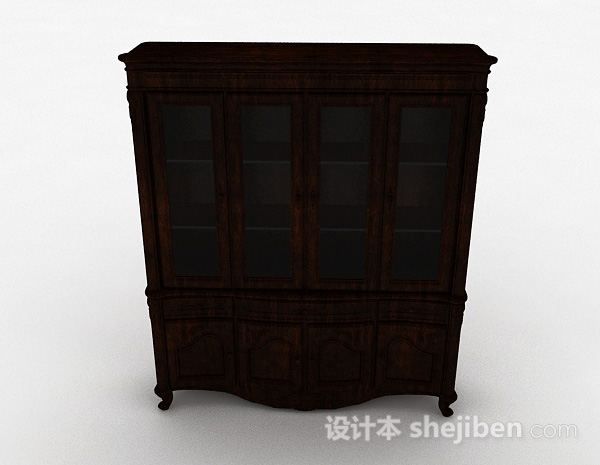 欧式风格欧式古典木质书柜3d模型下载