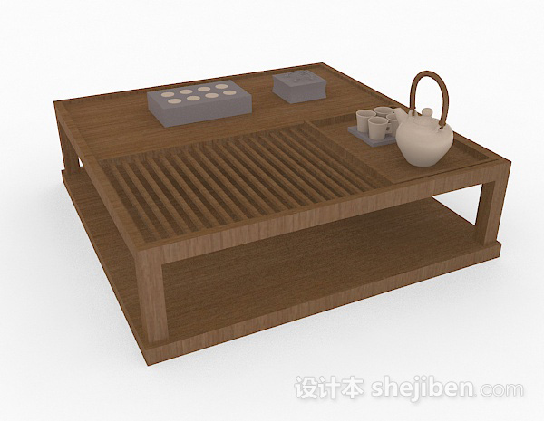 免费日式木质小茶几3d模型下载