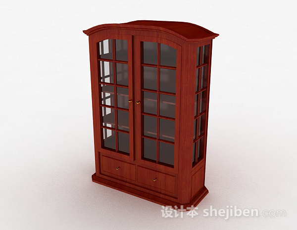 免费红棕色木质书柜3d模型下载