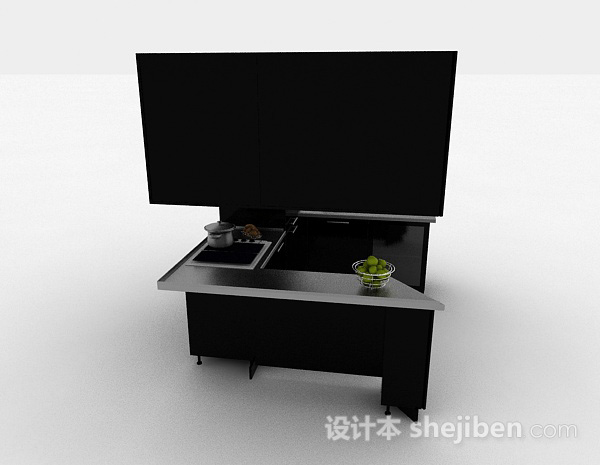 设计本现代风格黑色时尚U字形整体橱柜3d模型下载