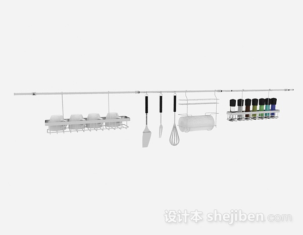 免费金属厨房厨具悬挂架组合3d模型下载