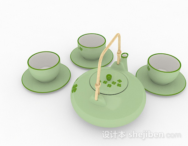 设计本绿色陶瓷茶具3d模型下载
