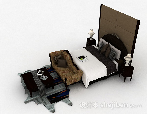设计本欧式古典双人床3d模型下载