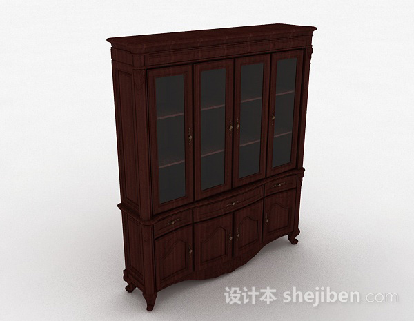 新中式木质书柜3d模型下载