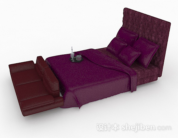 设计本紫色双人床3d模型下载