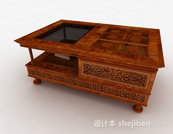设计本中式木质家居茶几3d模型下载