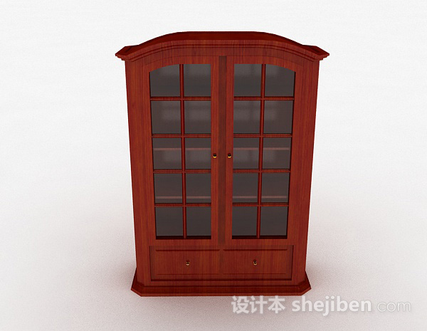 现代风格红棕色木质书柜3d模型下载