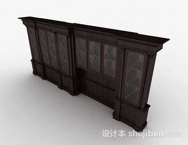 新中式木质书柜3d模型下载