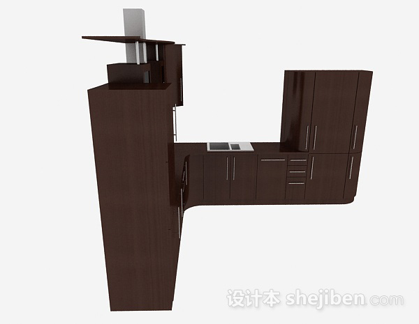 设计本现代风格深棕色L型时尚橱柜3d模型下载