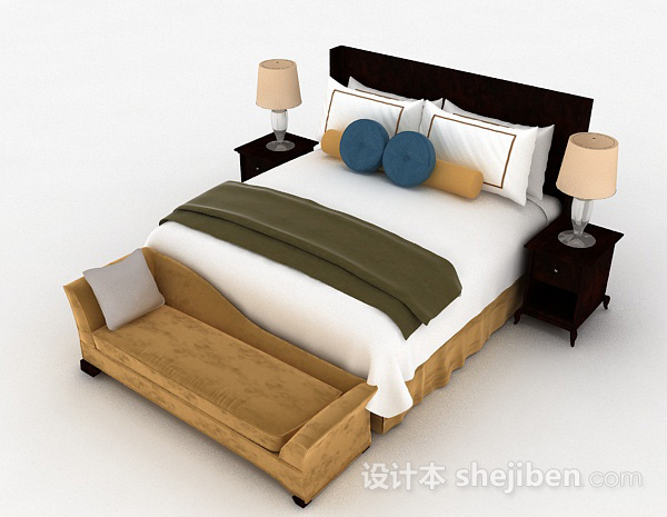 免费家居木质双人床3d模型下载