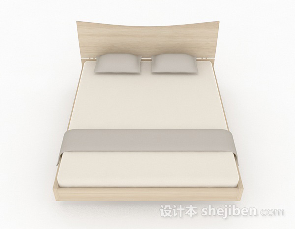 现代风格浅棕色双人床3d模型下载