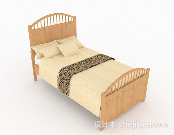 木质黄色单人床3d模型下载