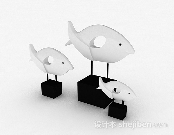 现代风格白色鱼形摆设品3d模型下载