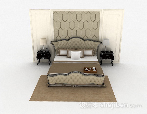 欧式风格欧式棕色双人床3d模型下载