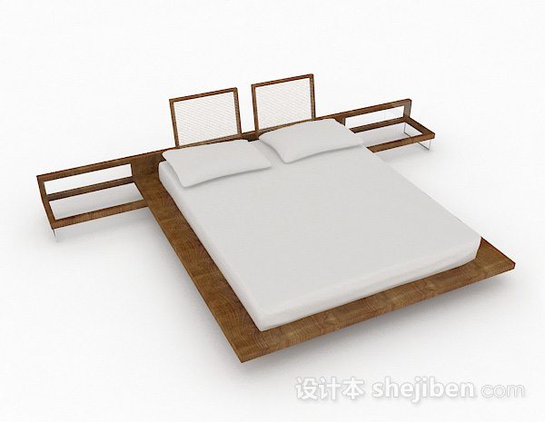 榻榻米木质双人床3d模型下载