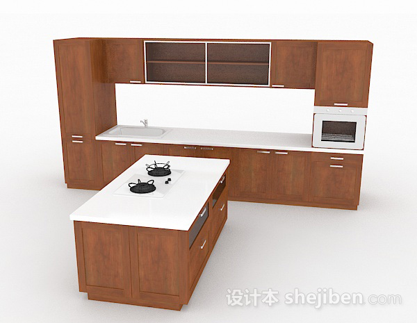 设计本棕色木质组合型整体橱柜3d模型下载