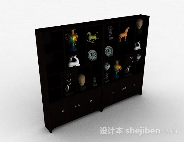 中式木质展示柜3d模型下载