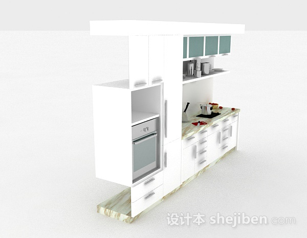 免费现代风格白色整体橱柜3d模型下载