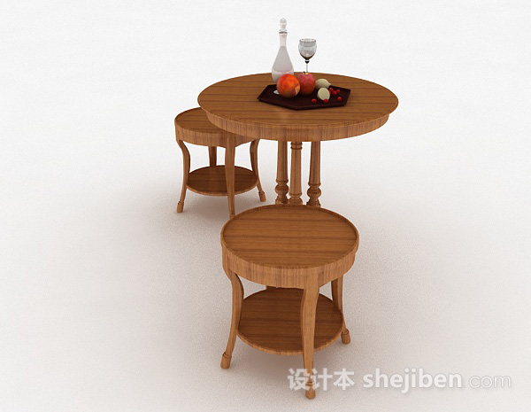免费圆形小餐桌组合3d模型下载