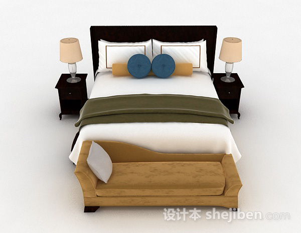 现代风格家居木质双人床3d模型下载