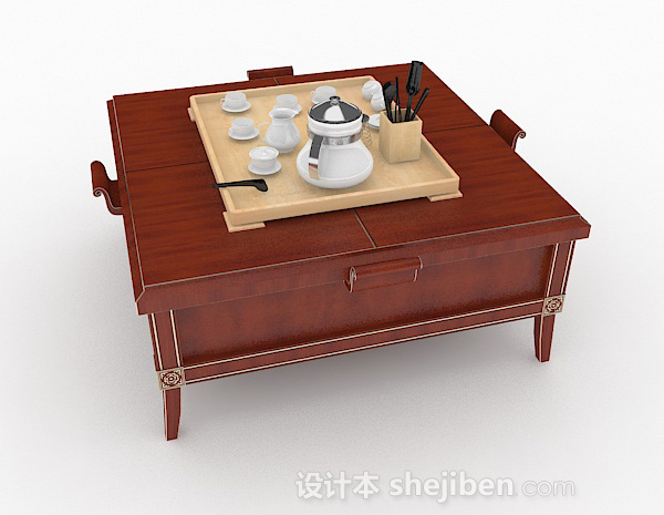免费新中式木质棕色茶几3d模型下载