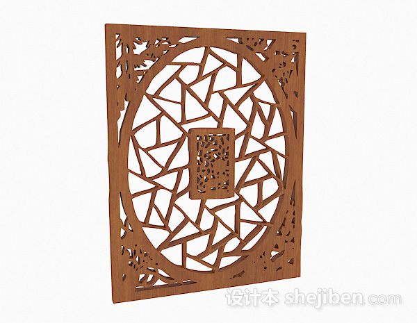 中式木质镂空雕花窗户3d模型下载