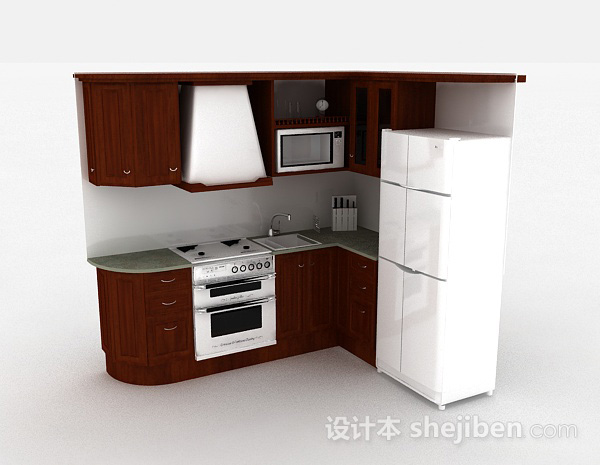 现代风格L型实木整体橱柜3d模型下载