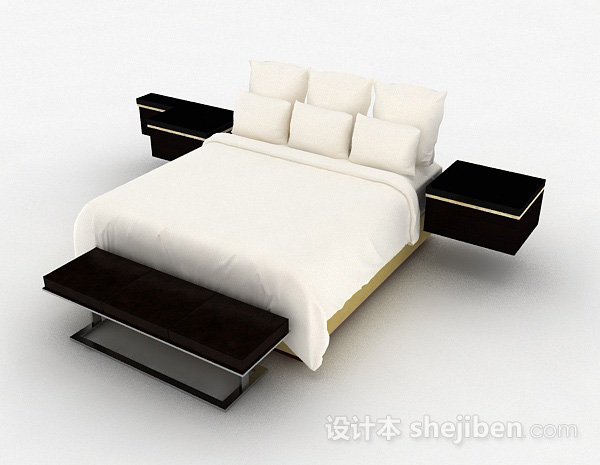 免费白色双人床3d模型下载