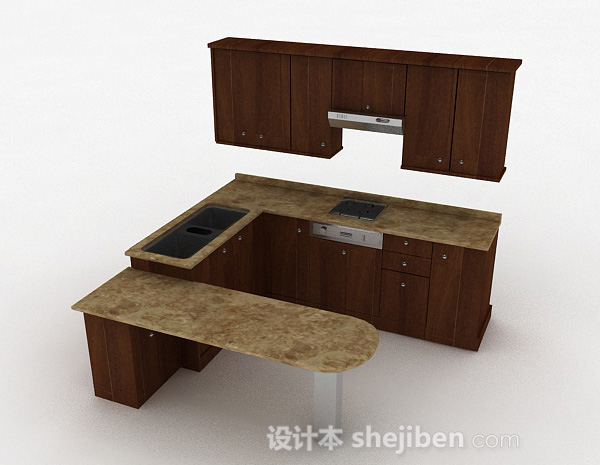 现代风格棕色木质橱柜套装3d模型下载