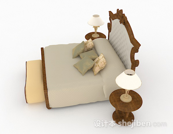 设计本欧式古典双人床3d模型下载