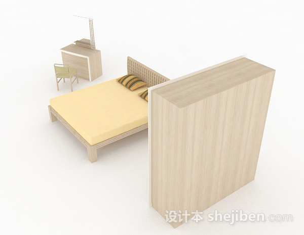 设计本黄色家居双人床3d模型下载